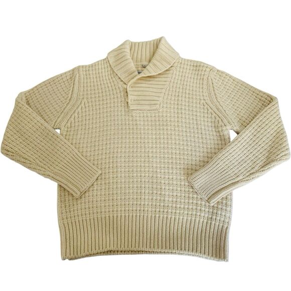 VTG Schott Bros Sweater Men XL Cream Chunky Knit Grandpa Shawl Collar Wool 90s - Picture 1 of 9